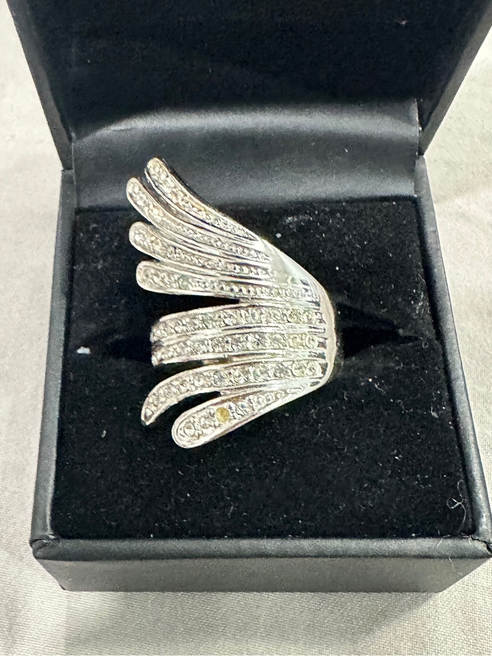 Silver Wing Statement Ring with Clear Crystals